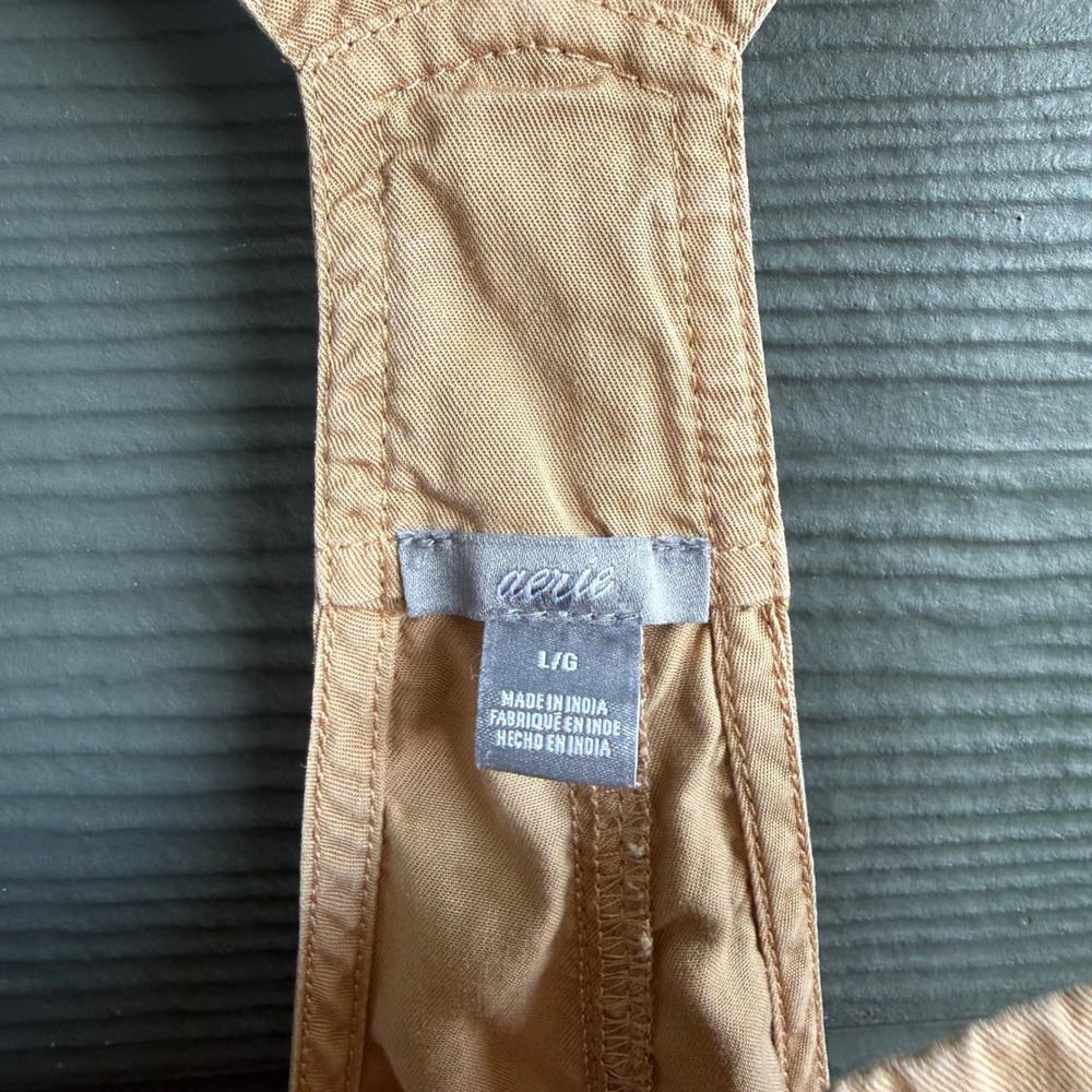 Aerie Tie Strap Romper Beige Utility Pocket Sleeveless Women's Large Cargo - Picture 6 of 10
